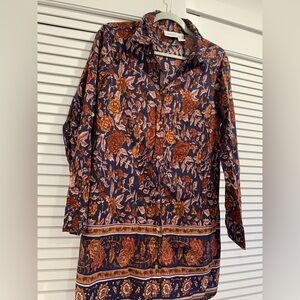 The Vermont Country Store ‎ leaves print shirt cotton lagenlook size Large